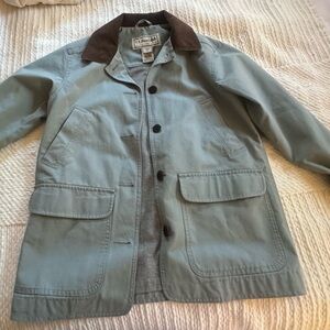 L.L. Bean chore jacket  robins egg blue/olive color with Dark Brown Collar-Women